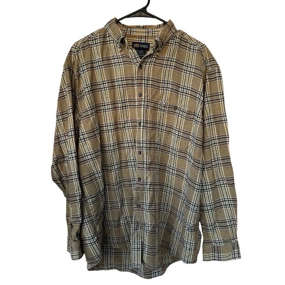 Vintage Faded Glory Flannel Shirt Mens L Brown Plaid High Low Hem Y2K Grunge - Picture 2 of 11